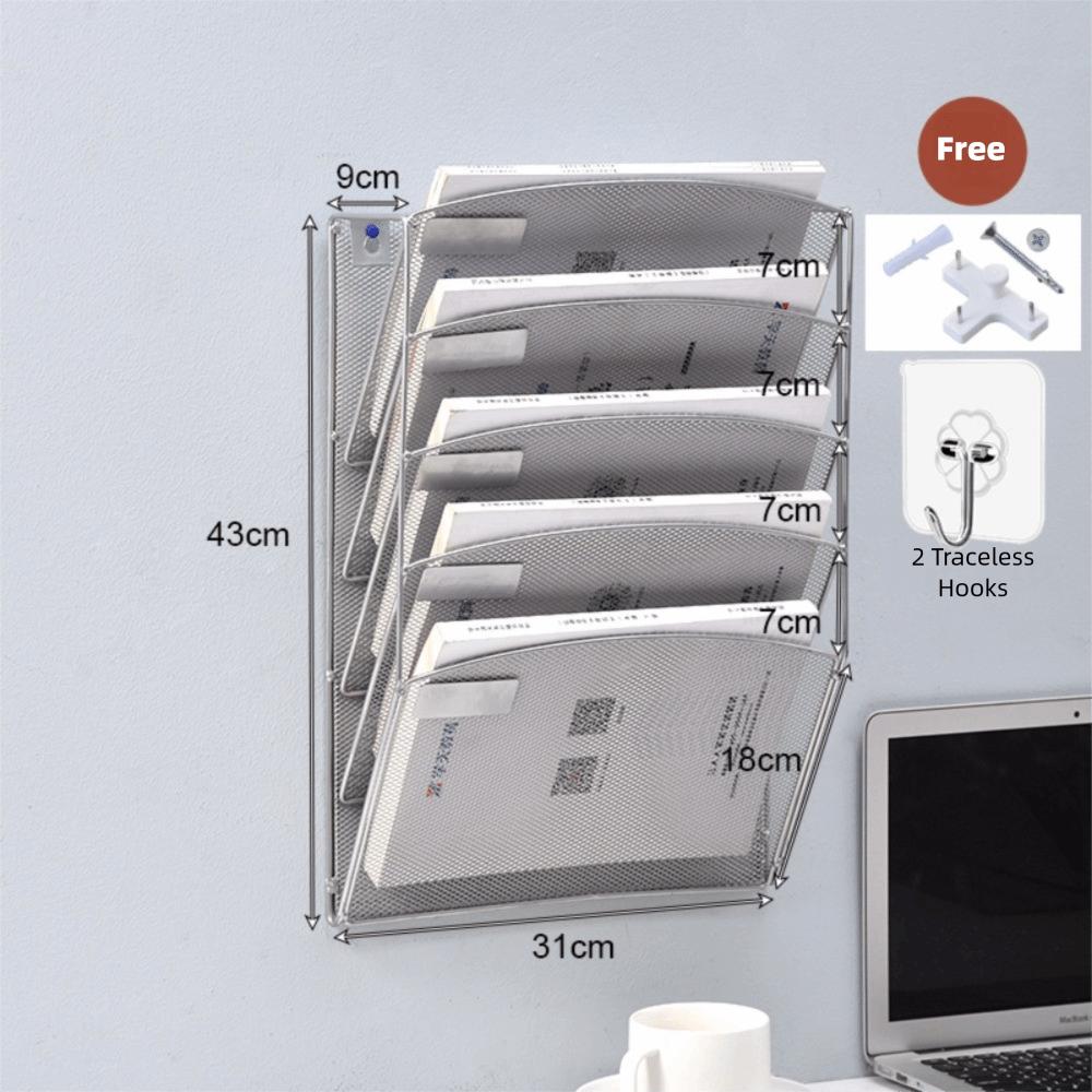 

High Quality 5-Tier Campus Folder Multi-Purpose Durable File Organizer Space Saving Wall Mount Document Letter Rack Office срібний
