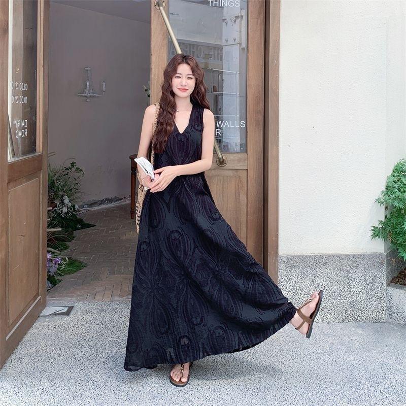 French design light luxury sleeveless tank dress for women, new summer loose jacquard high-end long dress