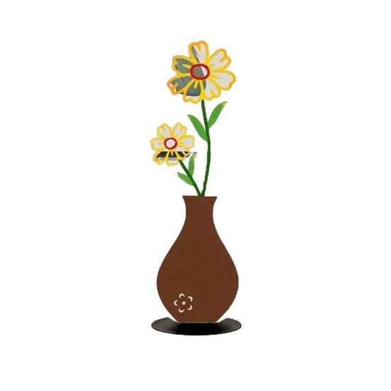 Metal Flower Art with Vase Minimalist 2D Iron Floral Table Ornament for Living Room Bedroom Kitchen Home Office Farmhouse Decor Housewarming Gifts