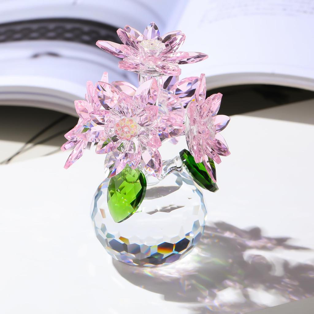Kertari K9 Crystal Flower Lotus Ornament Artificial Flower that Never Wilts Bouquet Stylish Interior Decor Lotus Glasswork Ornament Gift for Wedding