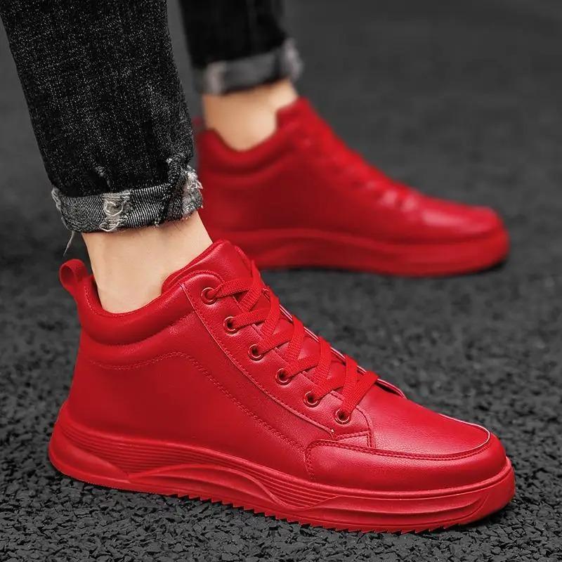 Men Shoes High Quality Leather Casual Shoes New High Top Sneakers Fashion Skateboard Shoe Lace Up Vulcanize Shoes Zapatos Hombre