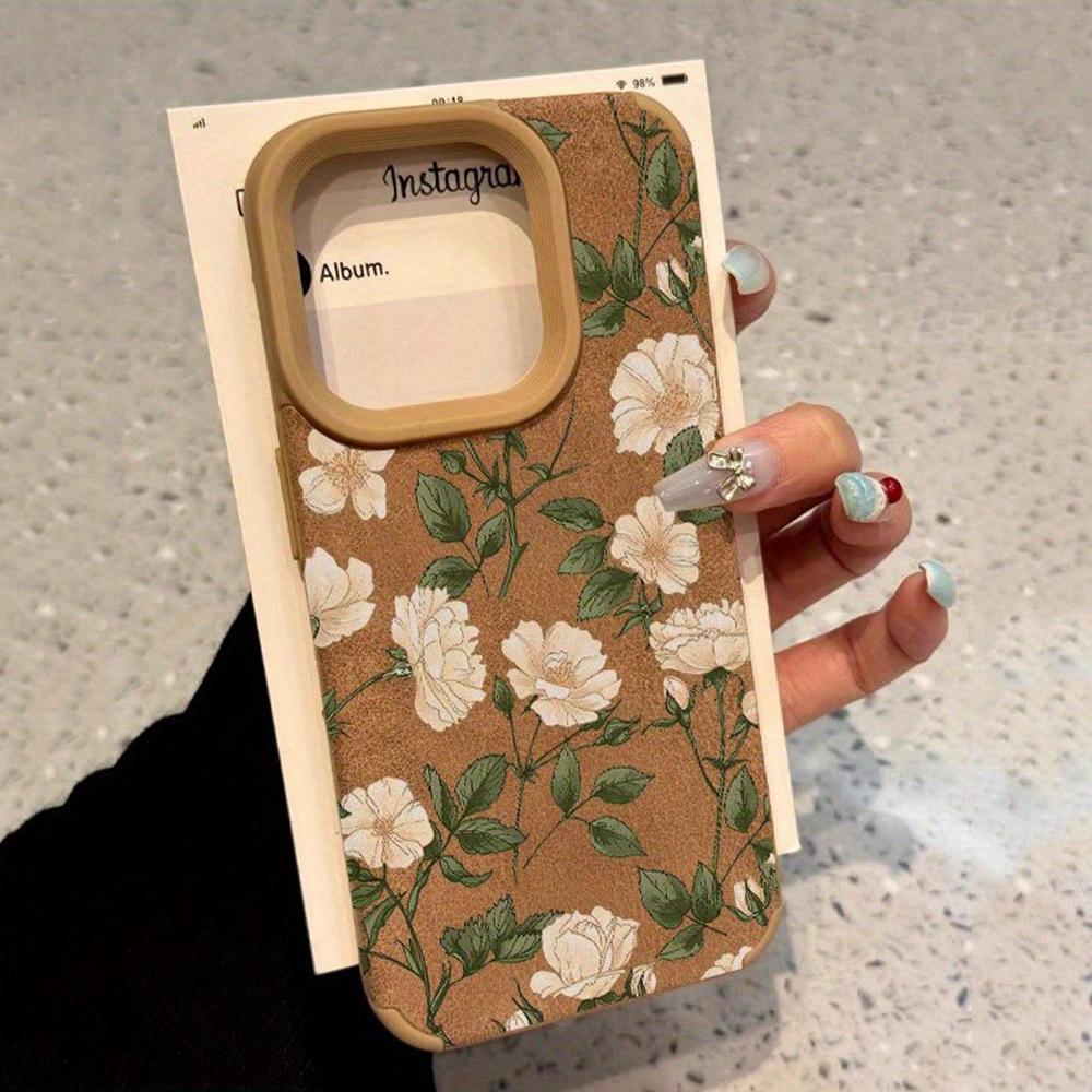 Phone Case For iPhone 17 16 15 14 13 12 11 Pro Max XS XR 16 Plus 17 Air Winter Fashion Retro Brown Faux Fur Floral Design Cover