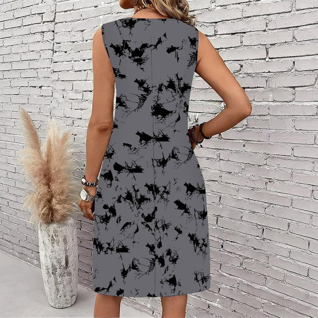Plus Size V Neck Sleeveless Secluded Bamboo Woodland Stream Print For Casual Summer Vacation