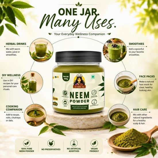 Nairuti Vyutpadan Neem Powder 250g | 100% Pure Natural Azadirachta Indica for Skin Hair & Immunity| Ideal for Face Packs Hair Masks