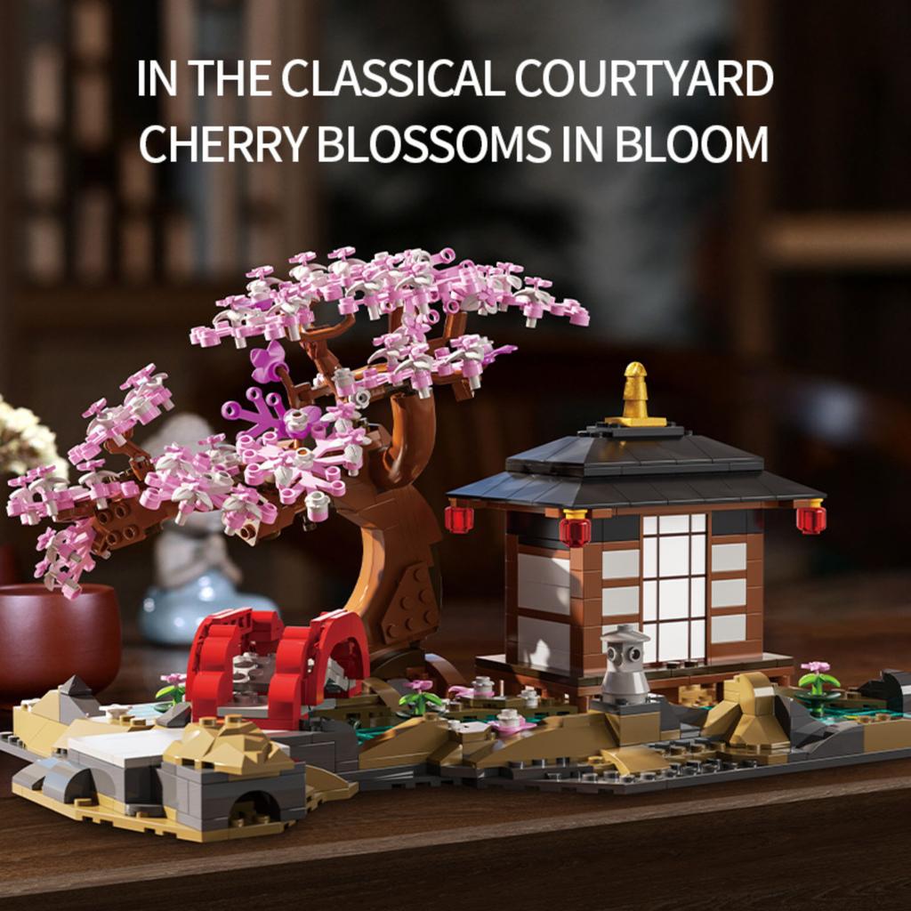 CherryBlossom StreetScene Building Block Puzzle Assembly Model Desktop Decoration
