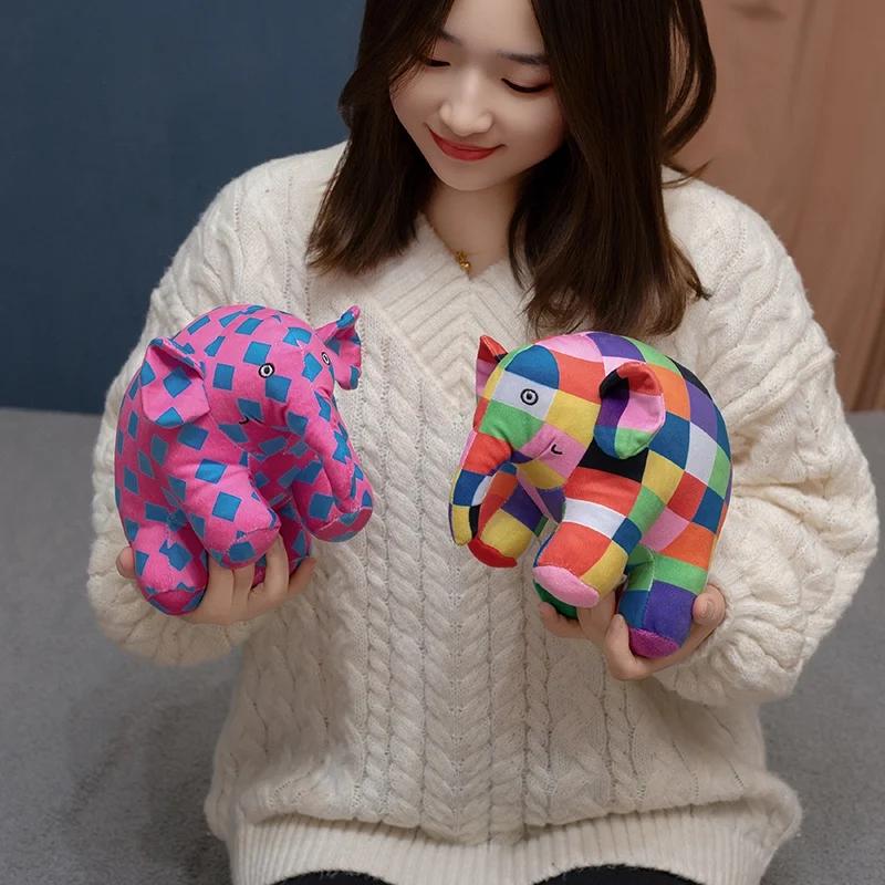 Toon Manga Elmer This Elephant Figurine Fluffy Companion Pendent Plaid Elephant Emma Stuffed Toys Plushie Children Soothing Throw Pillow Bday Favor