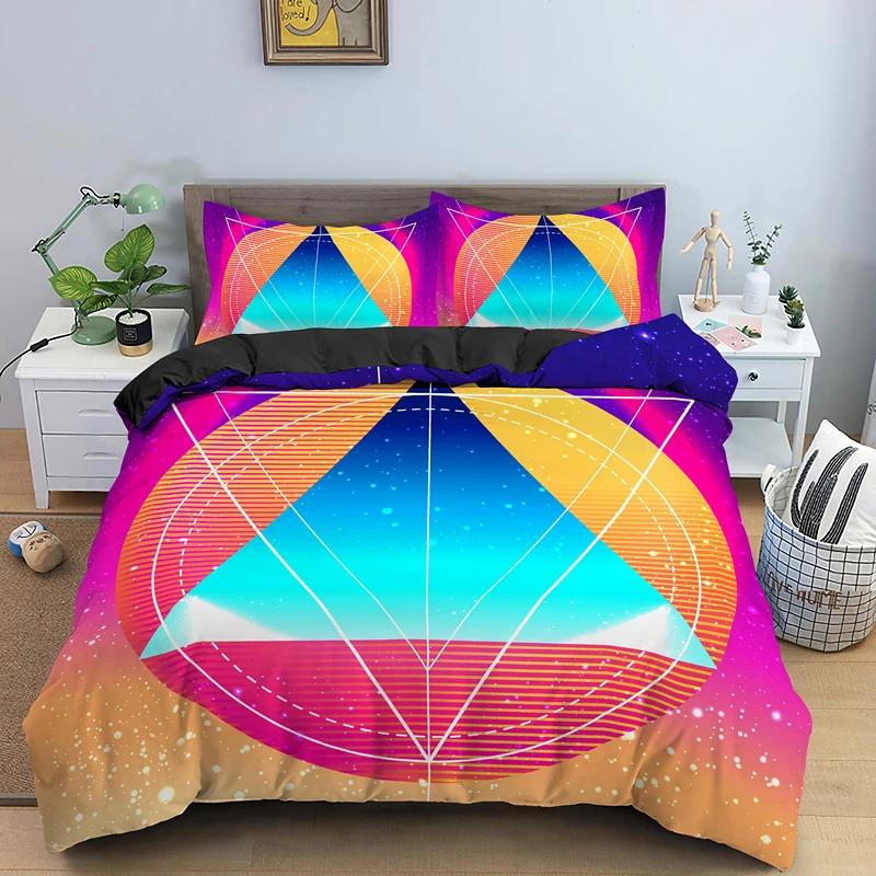 Abstract Modern Retro Neon Duvet Cover Set Single Double King Queen Size Geometic Bedding Set With Pillowcase Bedclothes 2/3Pcs