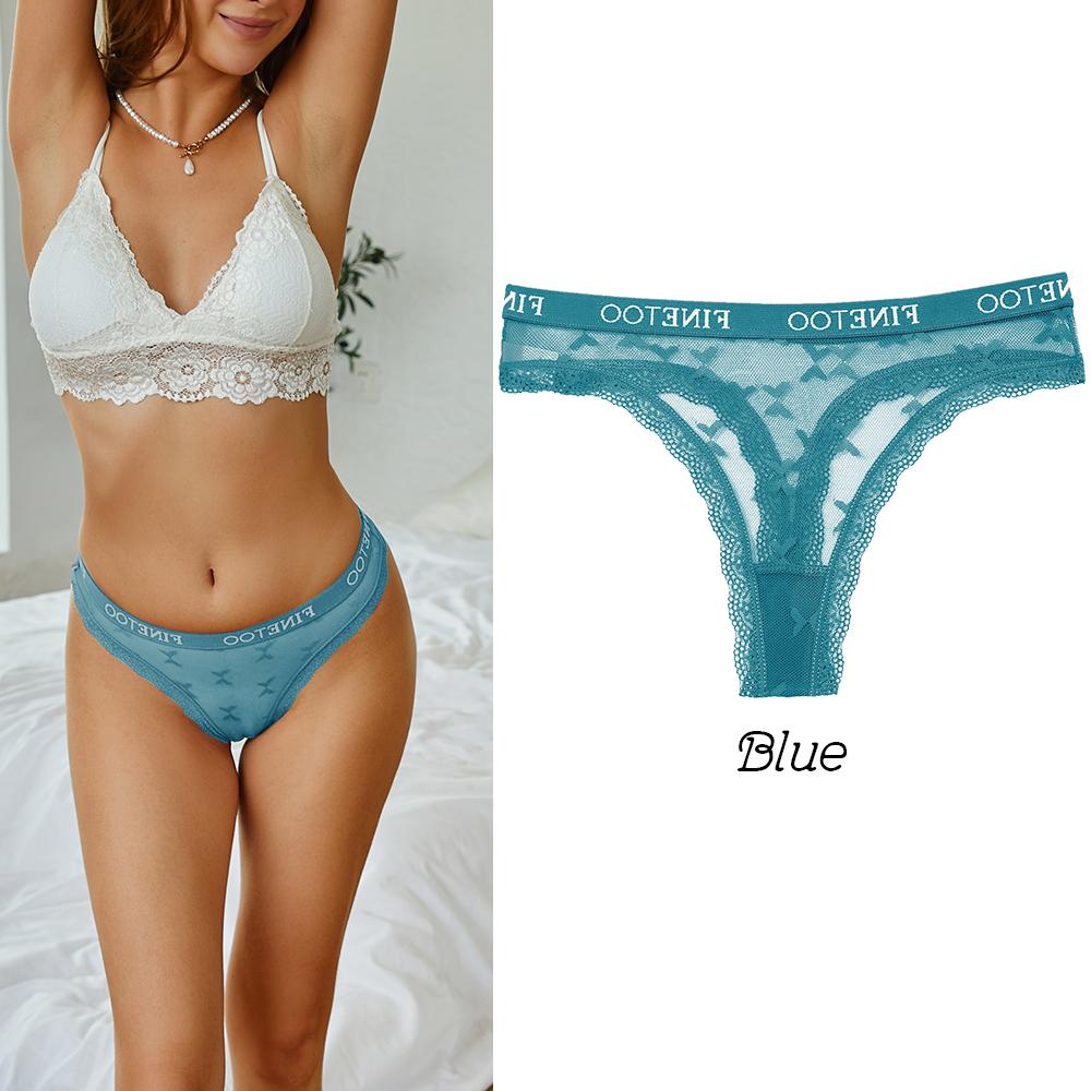 

FINETOO женское нижнее белье, сексуальные кружевные стринги, сексуальное нижнее белье с низкой талией, женское однотонное удобное дышащее белье M синий