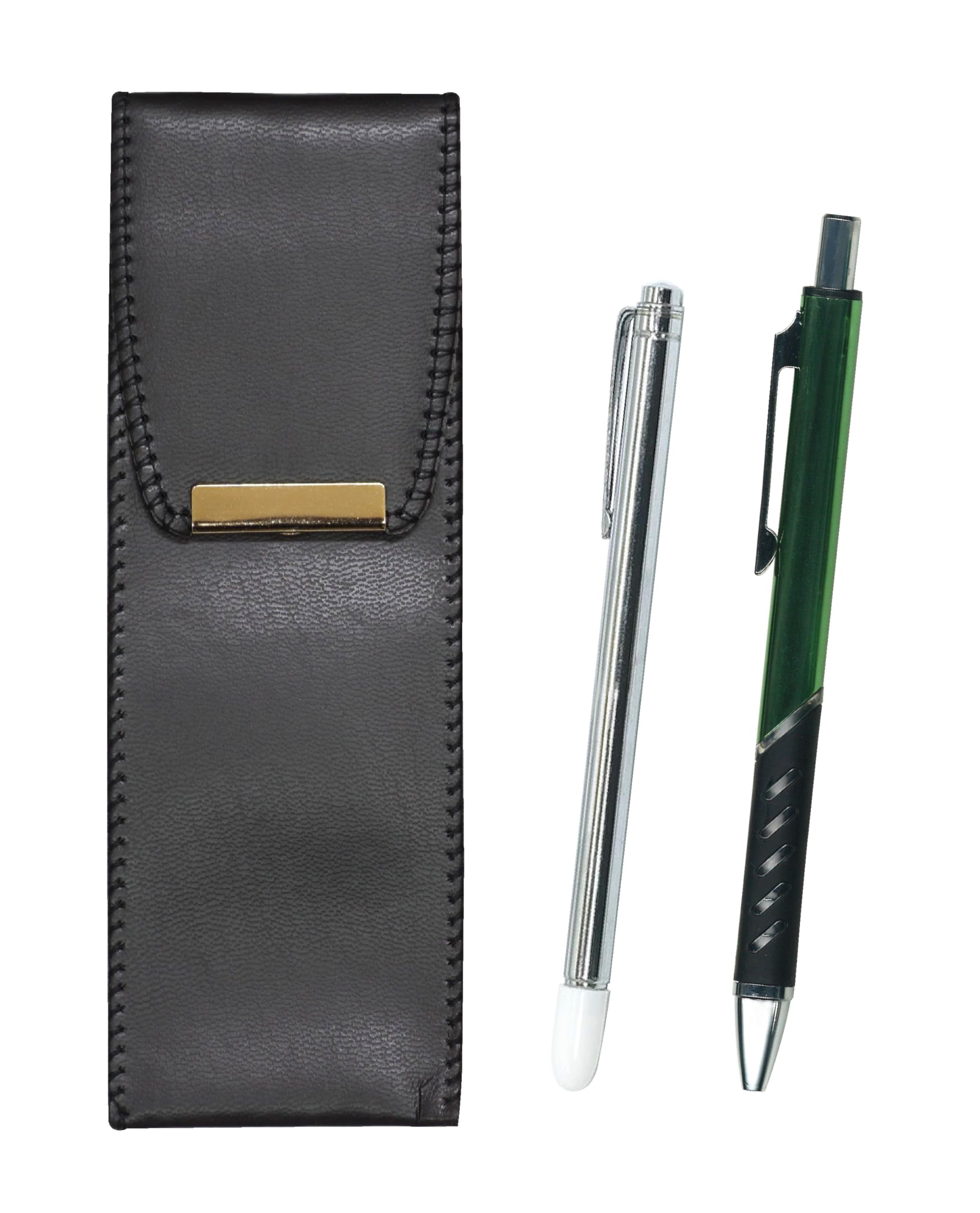 

pen case with metal pointer and ballpoint Eco-leather metal-colored pen, green, BR-701S-SI2067BP-G зелёный
