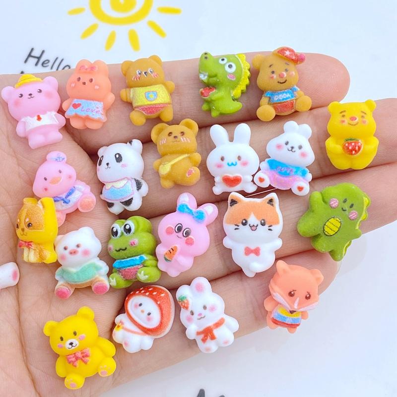 20Pcs New Cute Resin Mini Bear, Rabbit, Dinosaur, Frog Series Flat Back Manicure Parts Embellishments For Hair Bows Accessories