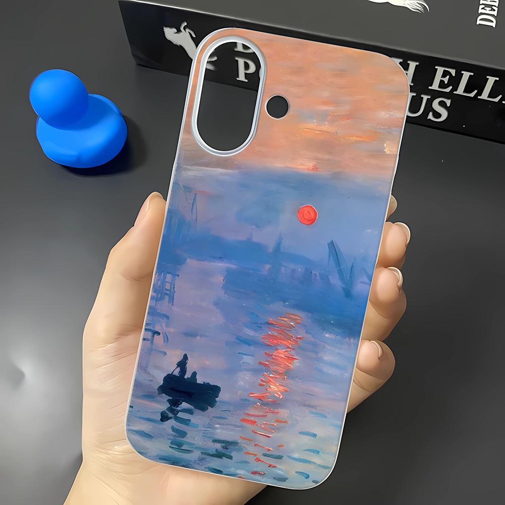 Phone Case For Iphone 14 15 Plus 16 17 Air 13 12 11 Pro Max Protective Solid Impact Resistant Funda Sunset Oil Painting Cover