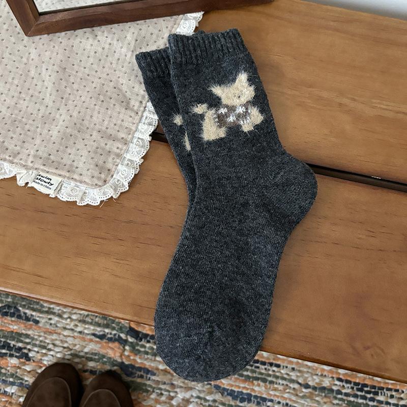 Wool socks autumn and winter tube socks Japanese warm winter cute cartoon dressing puppy stacking socks