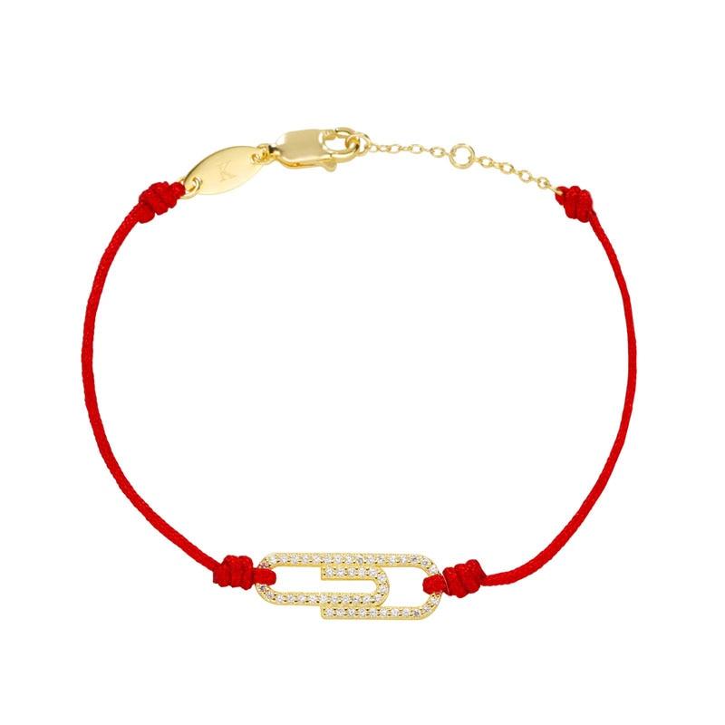 Moonmory 925 Sterlingsilber Büroklammer Rotes Seil Armband Für Frauen Glänzender Kristall Handgelenksband Europäischer Schmuck Weihnachtsgeschenk