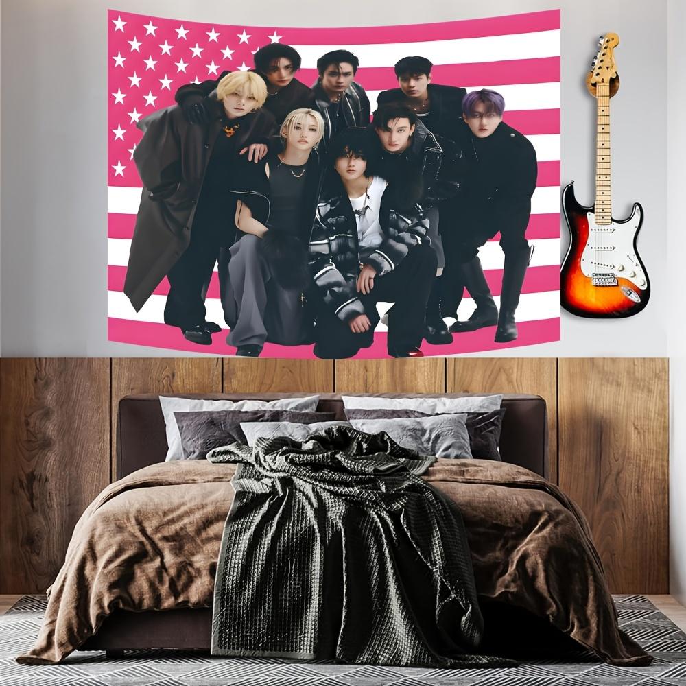 Kpop Style Pink American Flag Tapestry Flat Print Music Fans Concert Merchandise Wall Hanging for Bedroom Dorm Aesthetic Decor