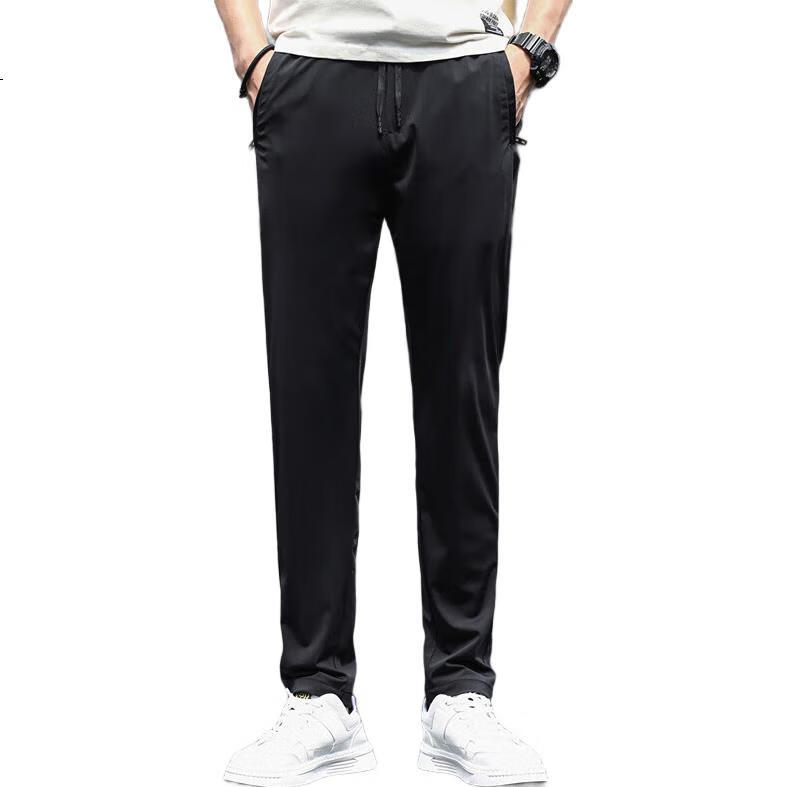 PLAYBOY Casual Pants for Men, Spring And Summer Ice Silk Trousers, Loose Straight-Leg Trendy Men's Pants, Dark Gray, Size 30