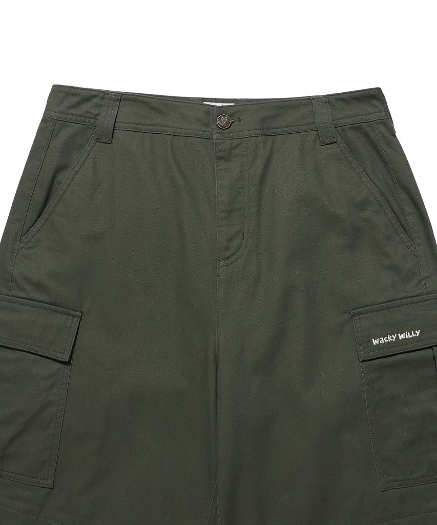 WACKY WILLY Balloon Fit Cotton Cargo Pants Olive Green