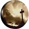 Christian Cross Silhouette Sunburst Tire Cover Polyester Weatherproof Spare Wheel Protector for SUV RV