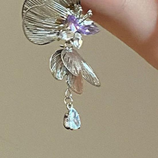 1 Pair Women Earrings Cubic Zirconia Inlaid Butterflies Shape Earrings Date Night Stud Earrings Jewelry Accessories