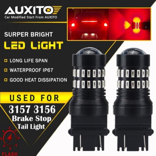 2X  3157 3457 LED Brake Light Bulb Red Tail Stop Strobe Blinking Flash 48H