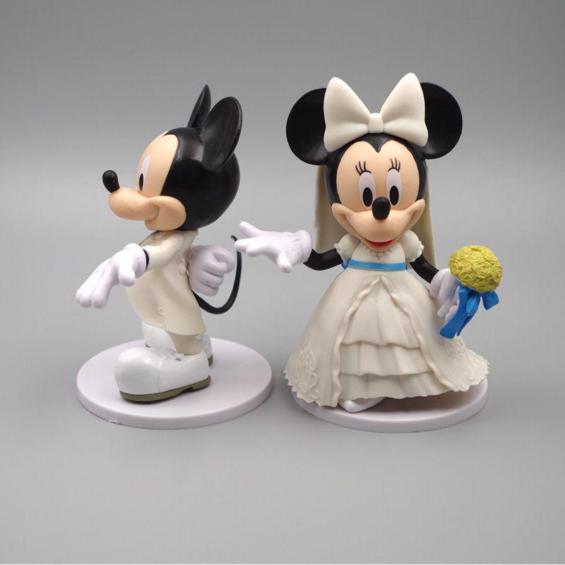 Disney Mickey Minnie Weißes Hochzeitskleid Figur Puppe Tortenaufsatz Ventilator Geschenk Set von 2