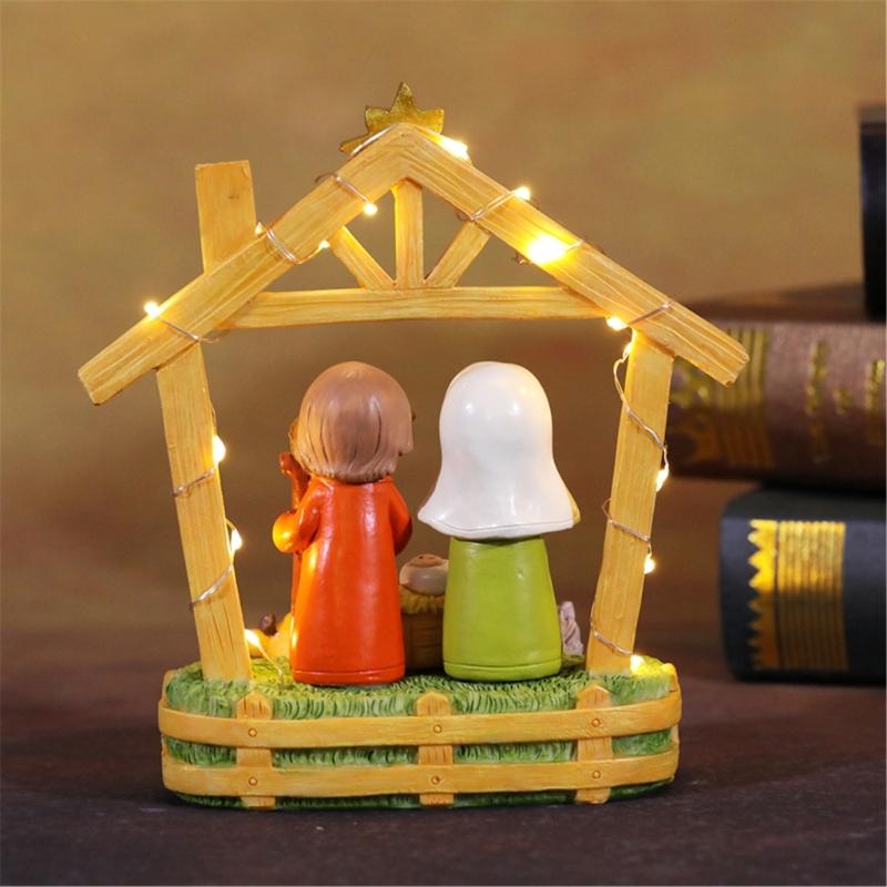 LED Lighted Traditional Christmas Nativity Scene Ornament Set Resins Figurines for Home Table and Fireplaces Decoration