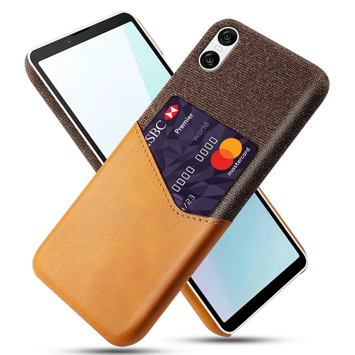 

Для Sony Xperia 10 VI чехол держатель для карт PU кожа + чехол для телефона из ПК текстура ткани Orange