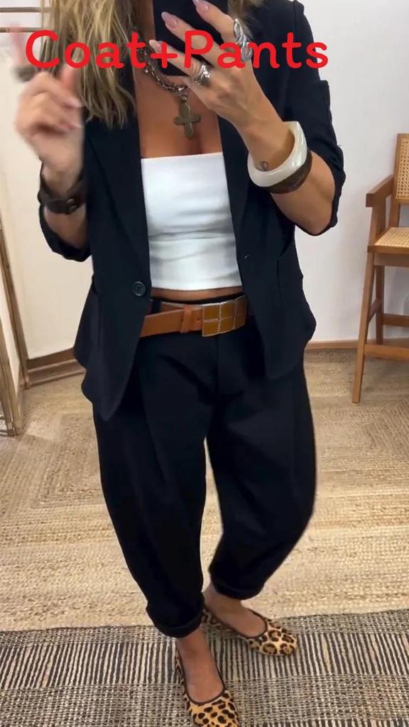 Women Spring Casual Suit Set With Blazer And Pants For Office And Daily Wear