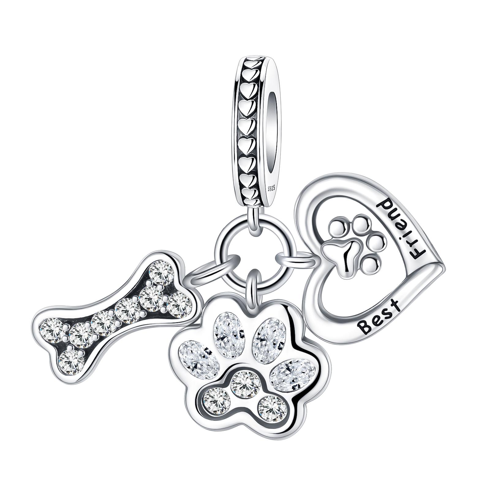 

Copper Metal My Best Friend Dog Paw Print Bone Pendant Bead Component Pet Charm Bead Component Compatible With Authentic Original Charm Bead