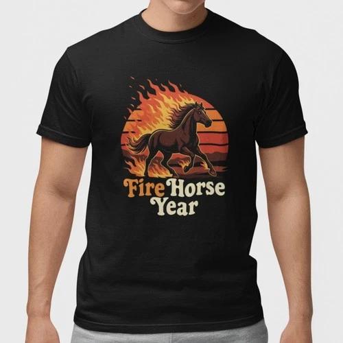 Fire Horse Year T Shirt Chinese Zodiac Horse Graphic Vintage Style Tee L
