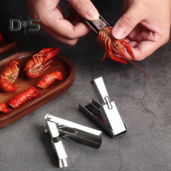 Descascador de cascas de lagostim, descascador de camarão em aço inoxidável, removedor fácil de caudas de lagostim, dispositivo descascador de frutos do mar que não agride as unhas para cozinha e restaurante doméstico
