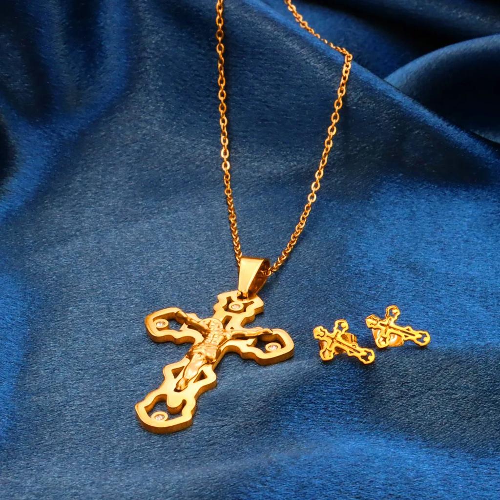 Stainless Steel Christian Jesus Cross Necklace for Women Men Chains Religion Cross Pendants Jewelry Prayer Gifts