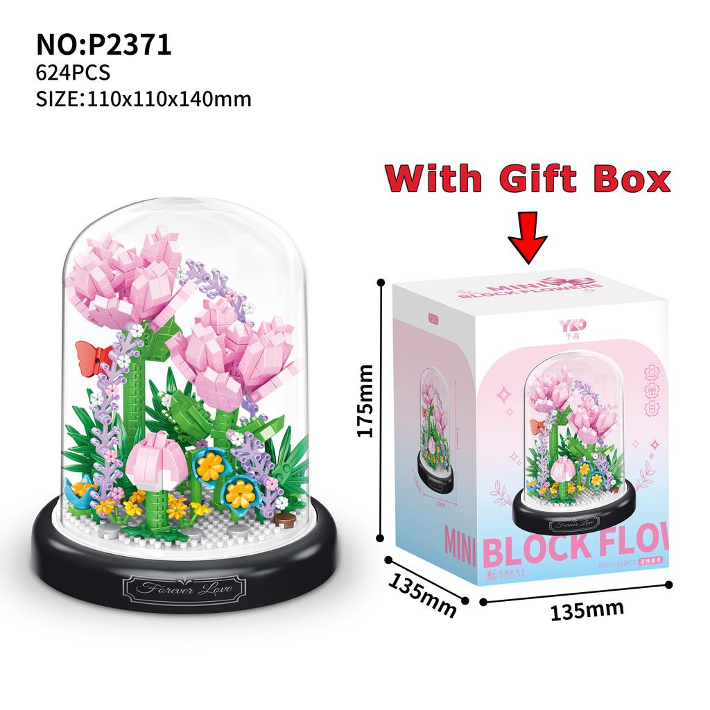 Eternal Flower Block With Dust Cover Assembly Bouquet Desktop Decoration Building Block Micro Bricks Kid's Puzzle Assembly Toy
