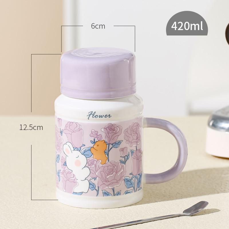 Niedlicher kreativer Retro-Becher Internet-Berühmtheit Hase Blume Tier Keramiktasse Damen Heim-Büro-Tasse Hase