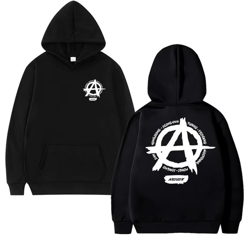 Kpop Ateez Double Sided Logo Printed Hoodie Autumn Winter Men Women Trend Y2k Sweatshirt Unisex Fleece Casual Vintage Pullovers