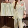 Cartoon Plaid Thin Summer Pajamas Women'S Cloud Cotton Short-Sleeved Three-Piece Set Student Loungewear