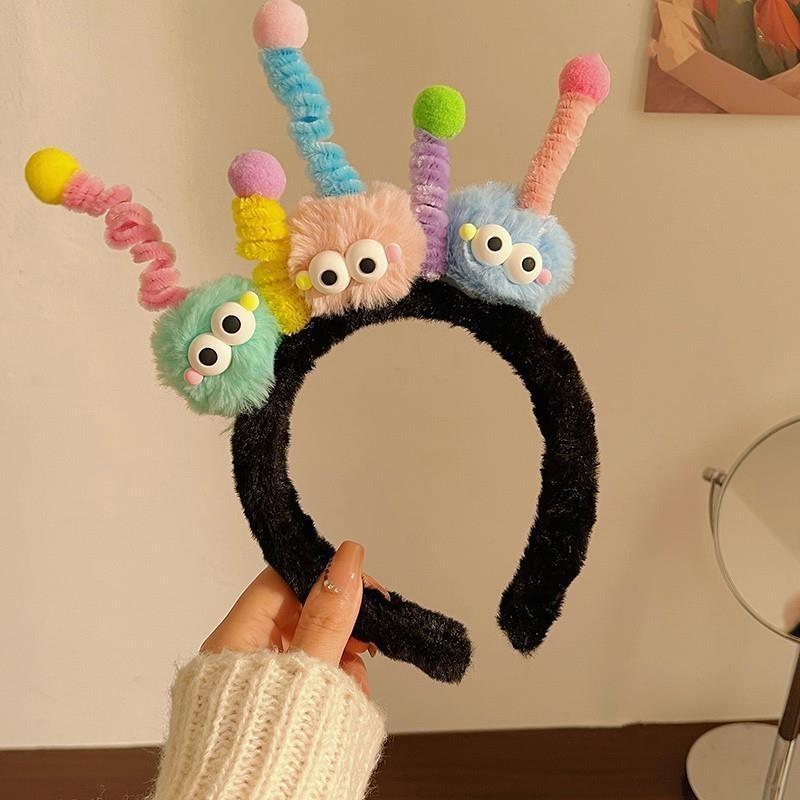 Cute Cartoon Twist Stick Hairband Women's 2023 New Hair Clip Pressed Hair Tie Wash Face Plush Headband High Skull Cap
