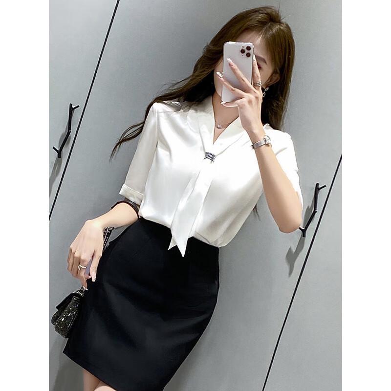 Women's Elegant Mid-Sleeve White Blouse
