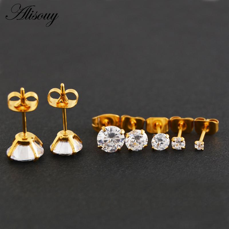 4 Paia Di Orecchini A Cuore In Argento 925 Placcato Oro Per Donna E Bambina, Misure 4/5/6/7mm
