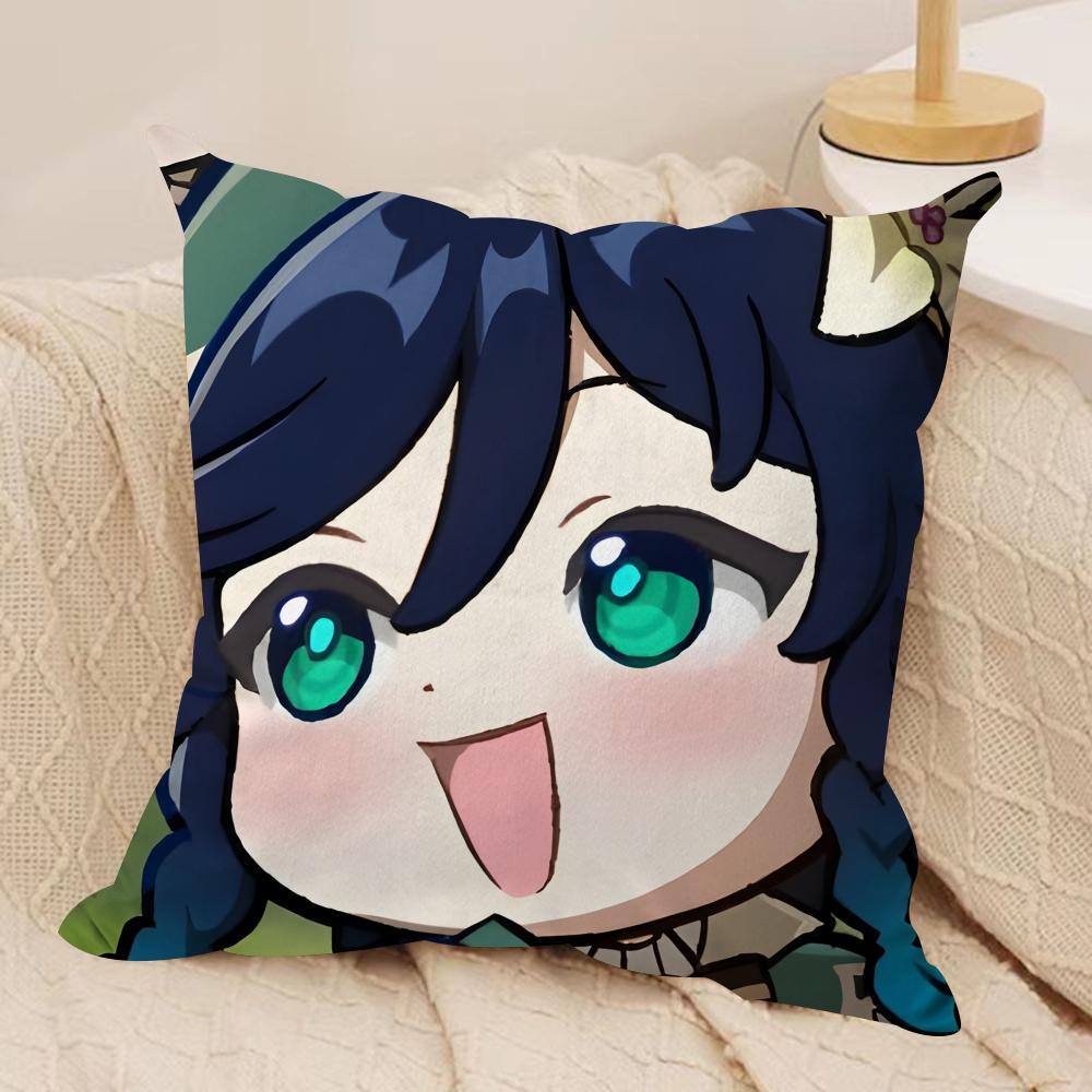 Venti Cute Cute Genshin Impact Cushion Cover Silky Short Plush Invisible Zipper Dustproof Sofa Pillow Case For Home Decor