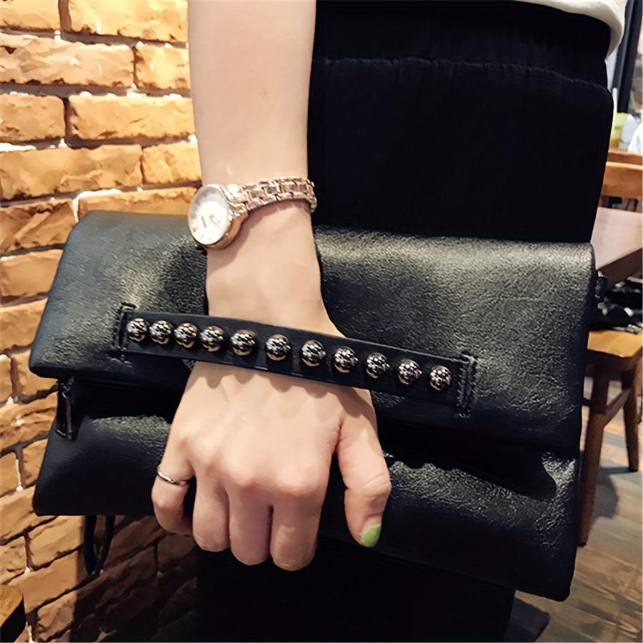 Folding design women Clutch Fashion rivets Ladies Crossbody Bag chain Female Shoulder bag Clutches black wallet