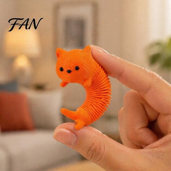 Springy Animal Fidget Toy 1/4Pcs 3D Printed Cat Toy, Lying Spring Dog Stress Flexible Relief Stretchy for Desk Decor Sensory Toys