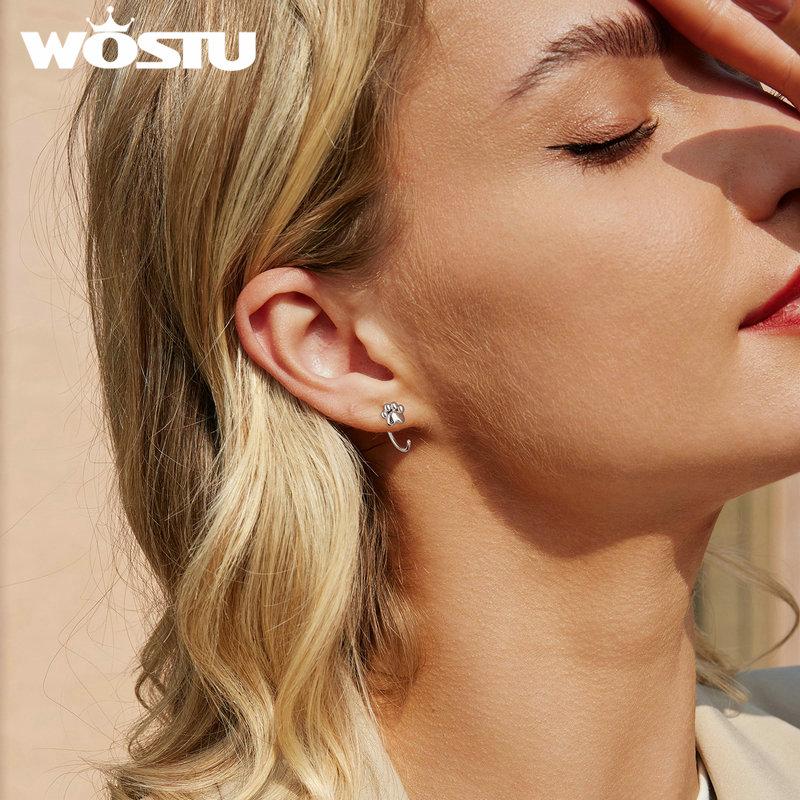 WOSTU Authentic 925 Sterling Silver Minimalist Pet Paw Stud Earrings Animal Hypoallergenic Earrings for Women Girls Jewelry Gift