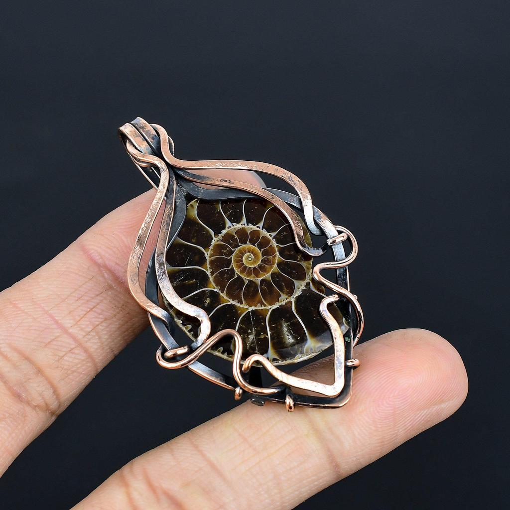 Ammonite Fossil Pendant, Gemstone 999 Copper Wire Wrapped Jewelry Pendant, Handmade Jewelry Beautiful Pendant
