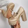 Chunky High Heel Pumps Women Gold Silver Gothic Platform Loafers Woman Fashion Tassels Thick Heeled Party Shoes