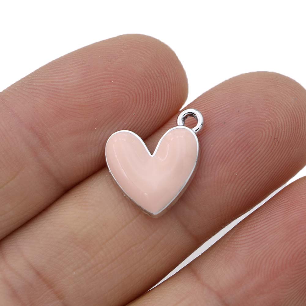 10Pcs Silver Plated Enamel Red Heart Charms Pendant For Jewelry Making Earrings Bracelet Necklace Accessories Diy Findings