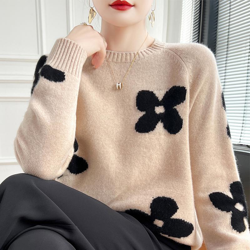 Women's Cashmere Sweater Qinghe Cashmere 30% Cashmere 70% Wool Autumn and Winter Cashmere Pullover Thickened Soft and Warm