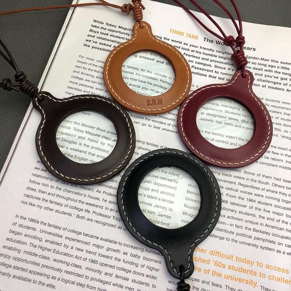 Leather Strap Magnifier with Leather Case Portable Reading Magnifier Elderly