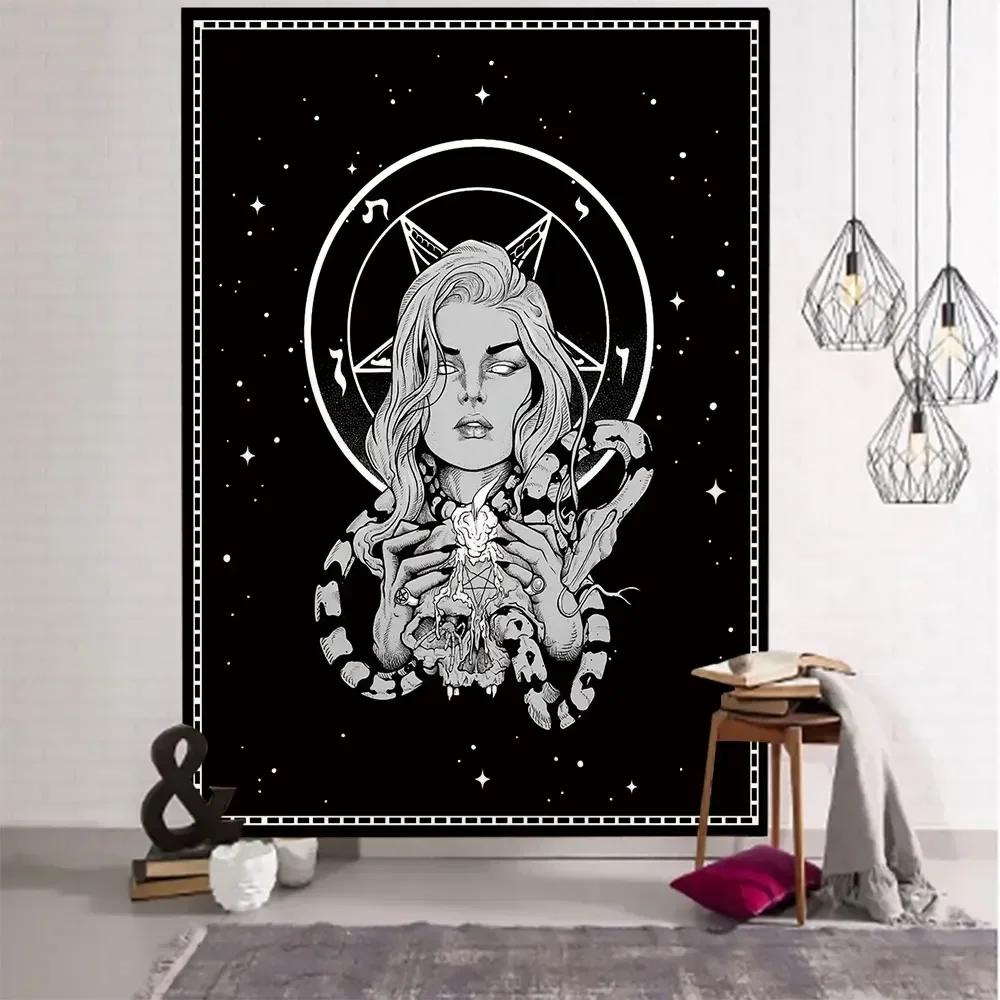 Goddess Hecate Tarot Divination Home Decor Witchcraft Tapestry Mandala Wall Decor Hippie Boho Moon Phase Tapestry Sofa Blanket