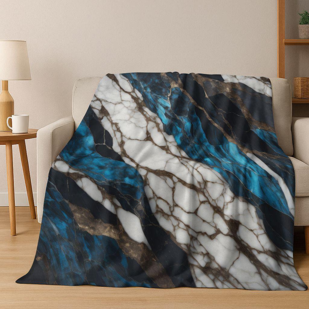 Luxurious Black Green Gold Marble Colorful Stone Texture Art Flannel Blanket,Cozy Soft Throw Blanket for Home Bedroom Bed Sofa