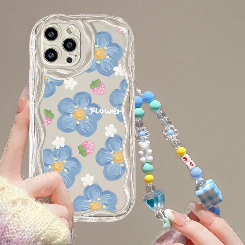 Flower Wrist Chain Phone Case For Samsung Galaxy A16 A06 A54 A55 A35 A24 A25 A15 A34 A31 A32 A51 A52 A71 S25 Ultra S24 FE Cover